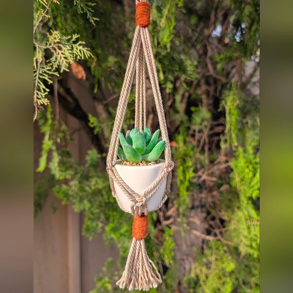Macrame Car Charm Plant Hanger With Artificial Succulent